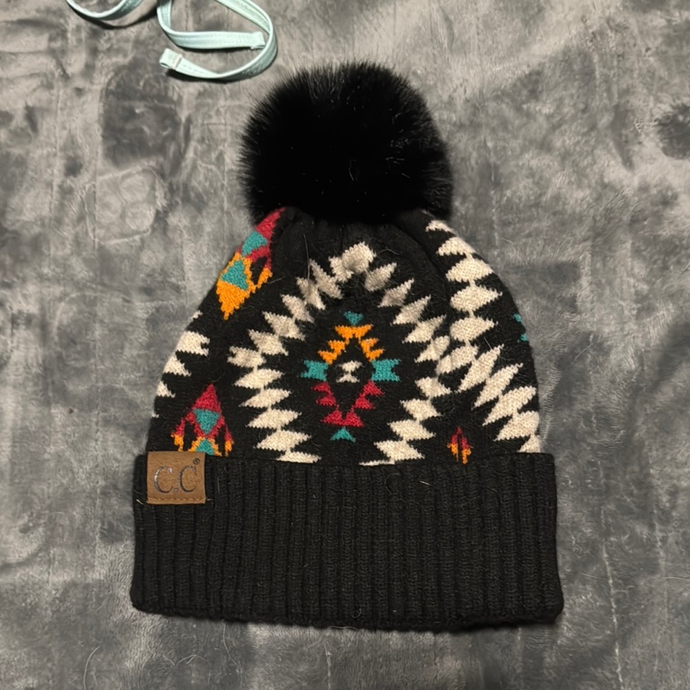 C.C Black and White Geometric Knit Hat